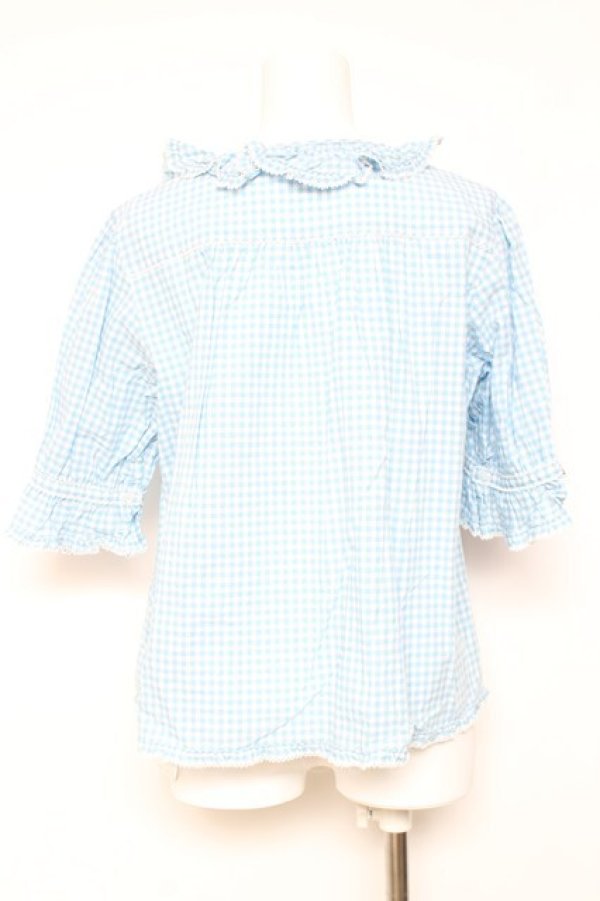 画像3: PINK HOUSE / はしごレース&サテンリボン使いローンブラウス F サックス Y-26-01-27-031-LO-BL-SZ-ZY (3)