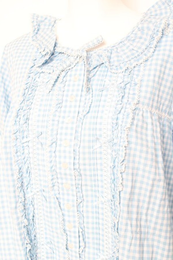 画像5: PINK HOUSE / はしごレース&サテンリボン使いローンブラウス F サックス Y-26-01-27-031-LO-BL-SZ-ZY (5)