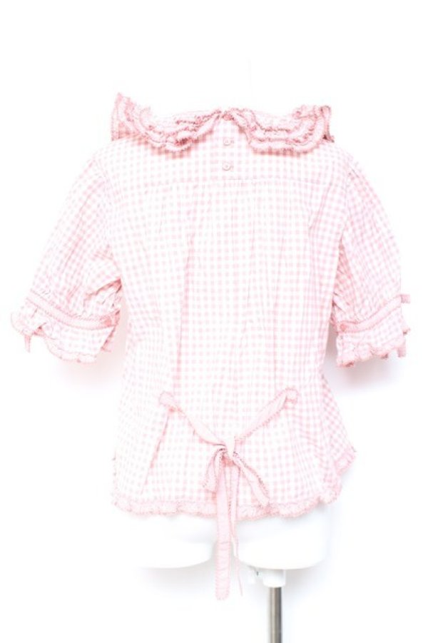 画像3: PINK HOUSE / ギンガムチェックパッチワークフリルブラウス F ピンク Y-26-01-27-032-LO-BL-SZ-ZY (3)