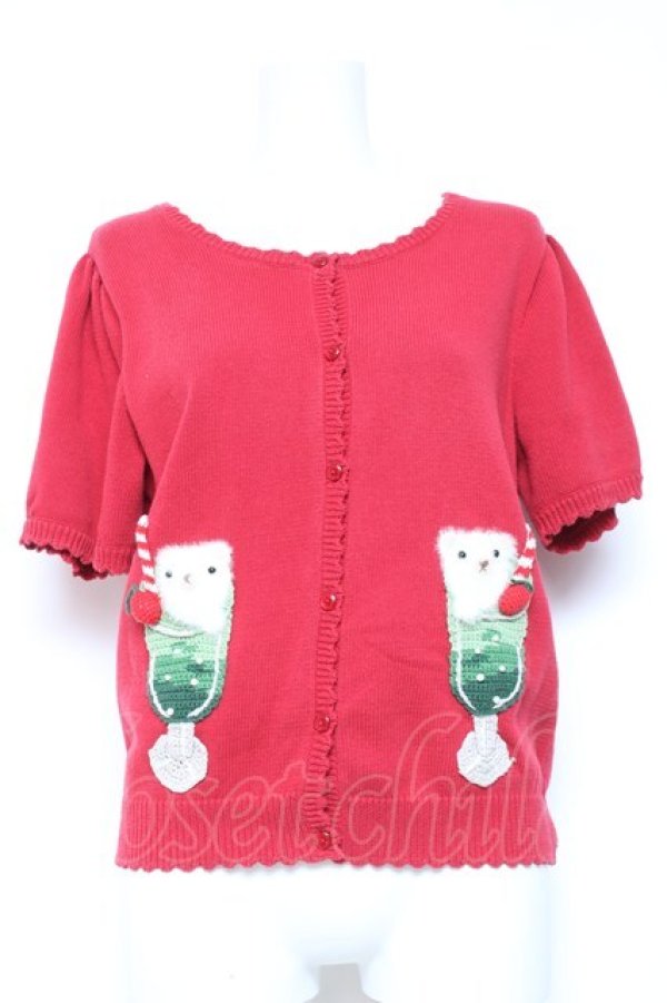 画像1: PINK HOUSE / クリームソーダモチーフニットカーディガン  赤 Y-26-01-27-033-LO-TO-SZ-ZY (1)