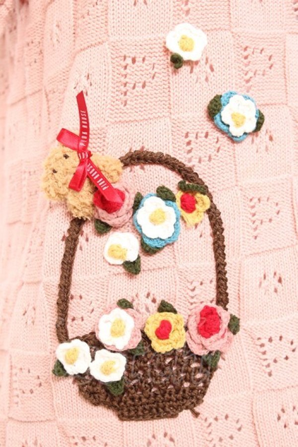 画像4: PINK HOUSE / フラワーバスケットテディモチーフ付きカーディガン  ピンク Y-26-01-27-034-LO-TO-SZ-ZY (4)