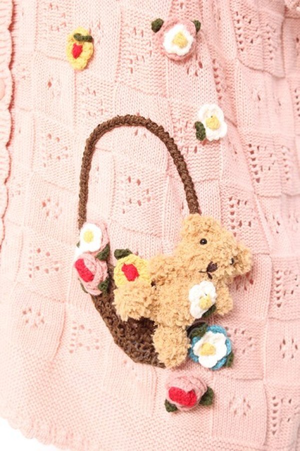画像5: PINK HOUSE / フラワーバスケットテディモチーフ付きカーディガン  ピンク Y-26-01-27-034-LO-TO-SZ-ZY (5)