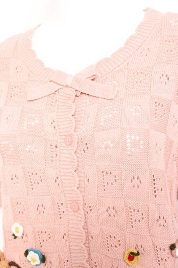 画像6: PINK HOUSE / フラワーバスケットテディモチーフ付きカーディガン  ピンク Y-26-01-27-034-LO-TO-SZ-ZY (6)