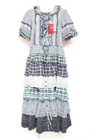 画像: PINK HOUSE / ギンガムティアードワンピース  グリーン Y-26-01-27-035-LO-OP-SZ-ZY