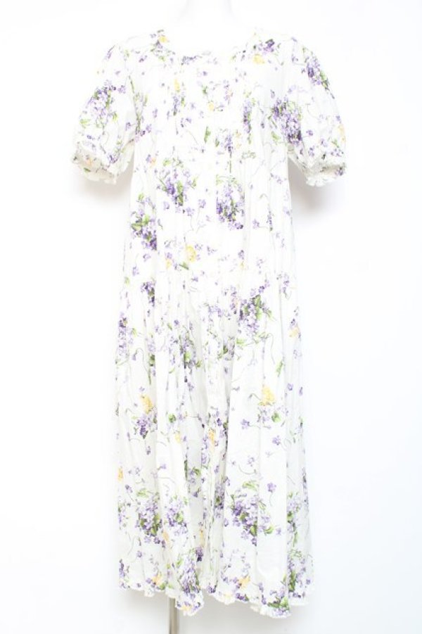 画像1: PINK HOUSE / リトルヴァイオレットプリントミディワンピース F 白 Y-26-01-27-036-LO-OP-SZ-ZY (1)