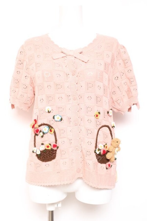 画像1: PINK HOUSE / フラワーバスケットテディ付きカーディガン  ピンク Y-26-01-27-040-LO-TO-SZ-ZY (1)