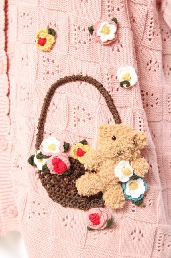画像5: PINK HOUSE / フラワーバスケットテディ付きカーディガン  ピンク Y-26-01-27-040-LO-TO-SZ-ZY (5)