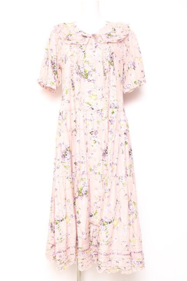 画像1: PINK HOUSE / リトルヴァイオレットプリントワンピース  ピンク Y-26-01-27-011-LO-OP-SA-ZY (1)