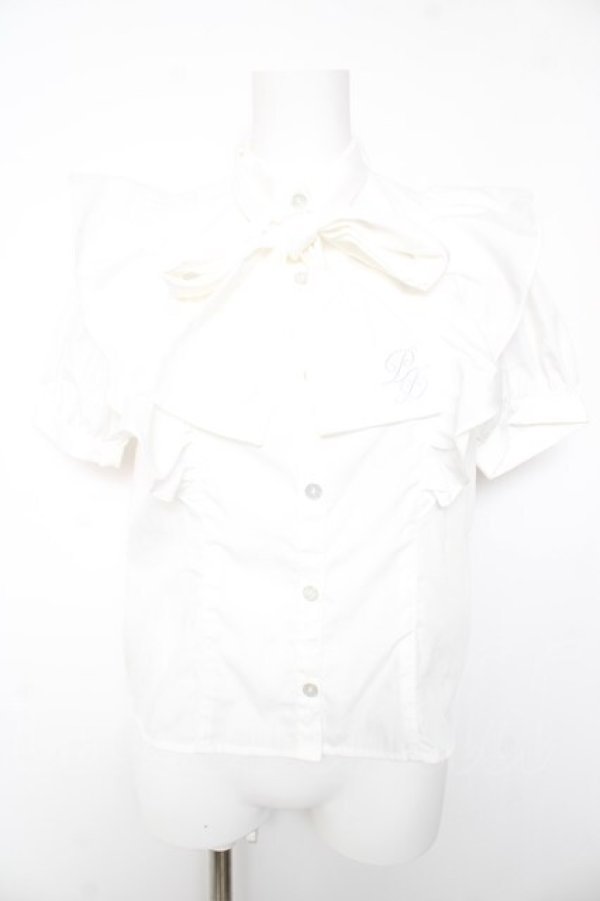 画像1: axes femme POETIQUE / ロゴ刺繍ボウタイブラウス M 白 Y-26-01-28-043-AX-BL-SZ-ZY (1)