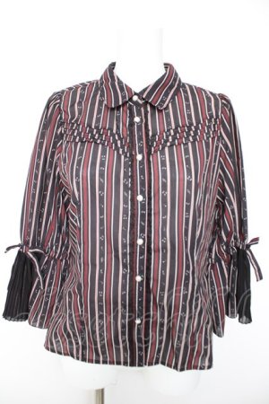 画像: axes femme POETIQUE / 音符レジメストライプブラウス M 黒 Y-26-01-28-044-AX-BL-SZ-ZY