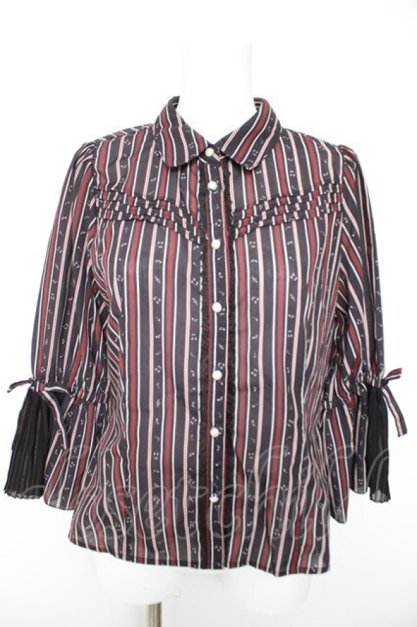 画像1: axes femme POETIQUE / 音符レジメストライプブラウス M 黒 Y-26-01-28-044-AX-BL-SZ-ZY (1)