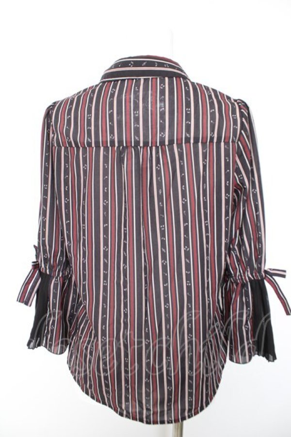 画像2: axes femme POETIQUE / 音符レジメストライプブラウス M 黒 Y-26-01-28-044-AX-BL-SZ-ZY (2)