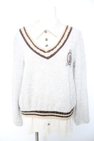 画像: axes femme / エンブレム付きカーデ風トップス M グレー Y-26-01-28-051-AX-TO-SZ-ZY