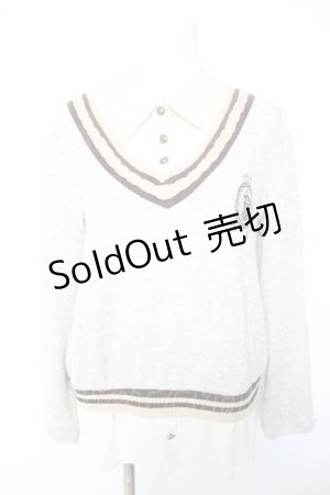 画像: axes femme / エンブレム付きカーデ風トップス M グレー Y-26-01-28-051-AX-TO-SZ-ZT628