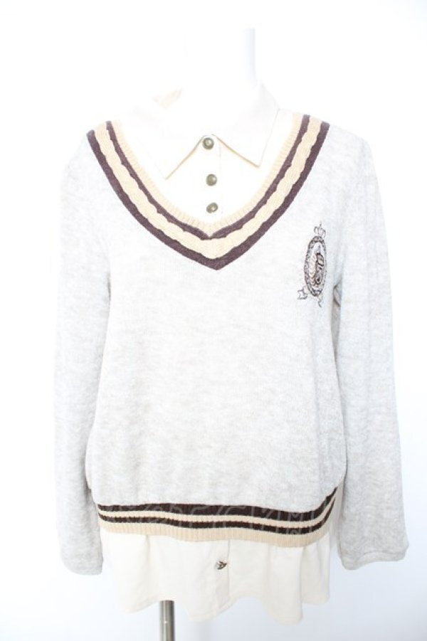 画像1: axes femme / エンブレム付きカーデ風トップス M グレー Y-26-01-28-051-AX-TO-SZ-ZY (1)