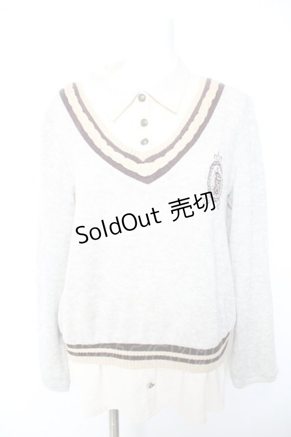 画像1: axes femme / エンブレム付きカーデ風トップス M グレー Y-26-01-28-051-AX-TO-SZ-ZT628 (1)