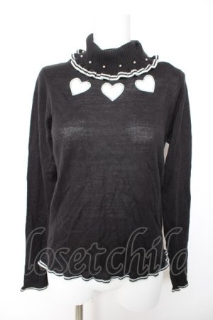 画像: axes femme POETIQUE / ハート柄タートルニットプルオーバー M 黒 Y-26-01-28-052-AX-TO-SZ-ZY