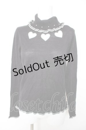 画像: axes femme POETIQUE / ハート柄タートルニットプルオーバー M 黒 Y-26-01-28-052-AX-TO-SZ-ZY