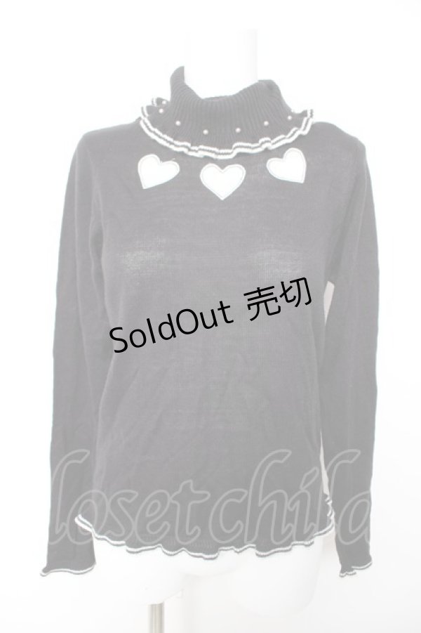 画像1: axes femme POETIQUE / ハート柄タートルニットプルオーバー M 黒 Y-26-01-28-052-AX-TO-SZ-ZY (1)