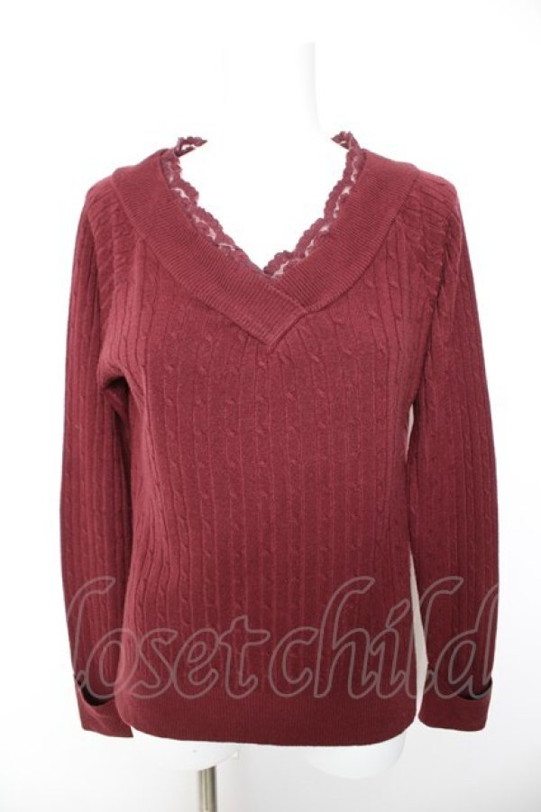 画像1: axes femme / レースVネックニットプル M ワイン Y-26-01-28-063-AX-TO-SZ-ZY (1)