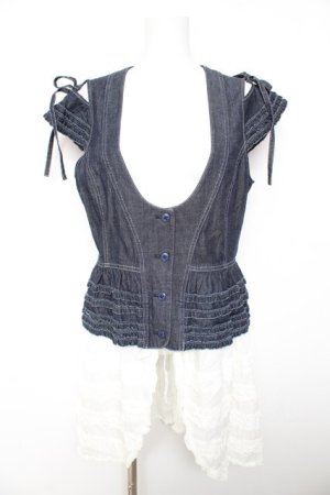 画像: PINK HOUSE / オールドデイムｘローンフリルロングベスト  青 Y-26-01-28-071-LO-TO-AS-ZY