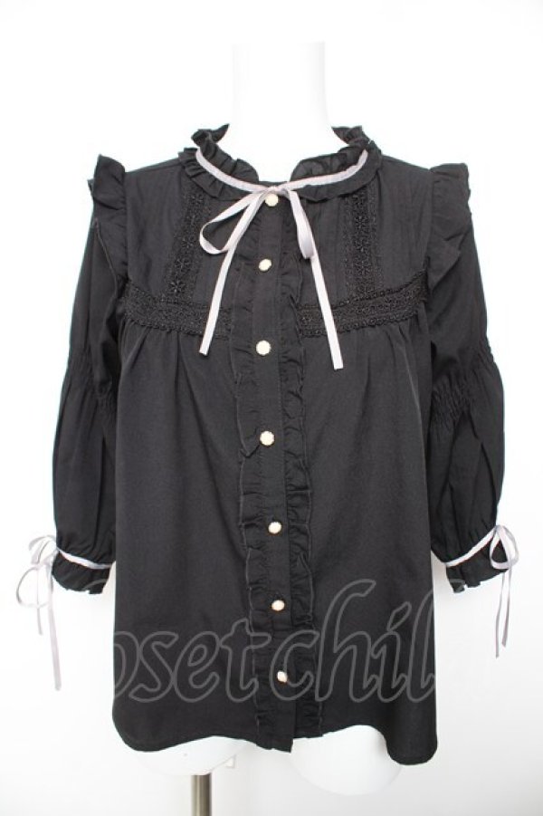 画像1: axes femme POETIQUE / フリルボリューム袖ブラウス  黒 Y-26-01-28-085-AX-BL-SZ-ZY (1)