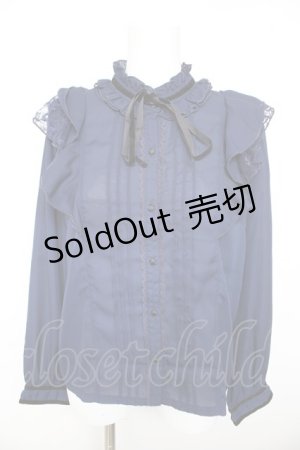 画像: axes femme / ベロアリボン付フリルブラウス  ネイビー Y-26-01-28-086-AX-BL-SZ-ZY