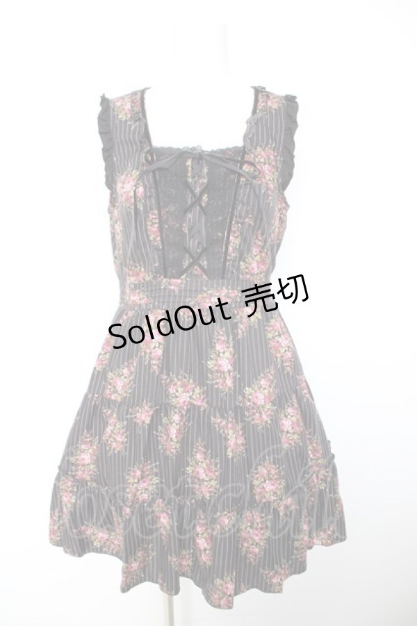 画像1: axes femme / ピンスト×花柄ワンピース M クロ Y-26-01-28-099-AX-OP-SZ-ZY (1)