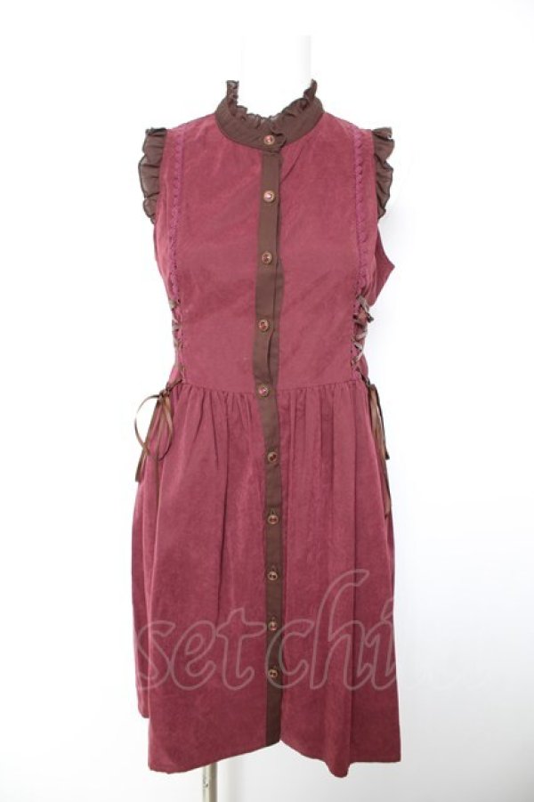 画像1: axes femme POETIQUE / 編み上げワンピース M ワイン Y-26-01-28-101-AX-OP-SZ-ZY (1)