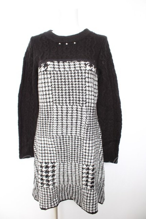 画像1: axes femme / 千鳥柄ニットワンピース M クロ Y-26-01-28-105-AX-OP-SZ-ZY (1)