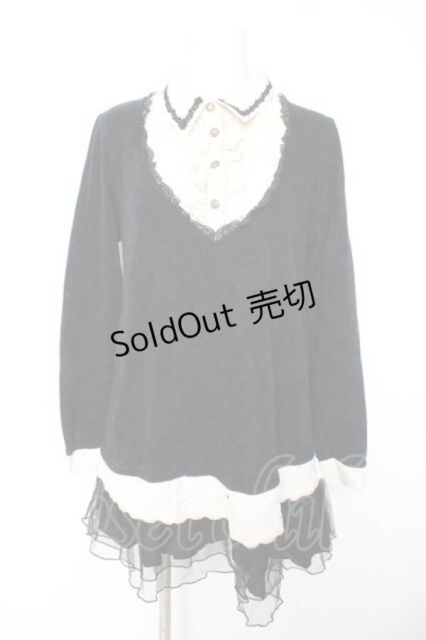 画像1: axes femme / 裾チュールブロッキングチュニ M 黒 Y-26-01-28-110-AX-OP-SZ-ZY (1)