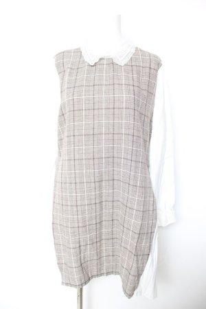 画像: axes femme / チェック切替ワンピース M 茶 Y-26-01-28-111-AX-OP-SZ-ZY