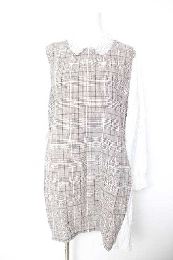 画像1: axes femme / チェック切替ワンピース M 茶 Y-26-01-28-111-AX-OP-SZ-ZY (1)