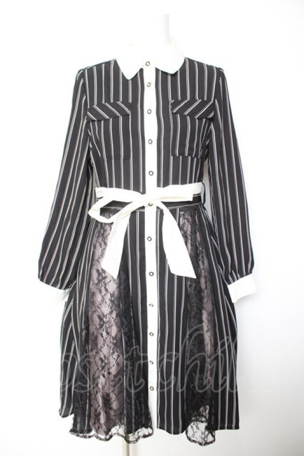 画像1: axes femme / マルチストライプ柄ワンピース M 黒 Y-26-01-28-112-AX-OP-SZ-ZY (1)