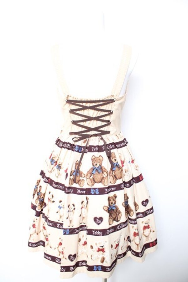 画像2: Innocent World / テディベアコレクションジャストウエストジャンパースカート  ベージュ Y-26-01-28-119-IW-OP-SZ-ZY (2)