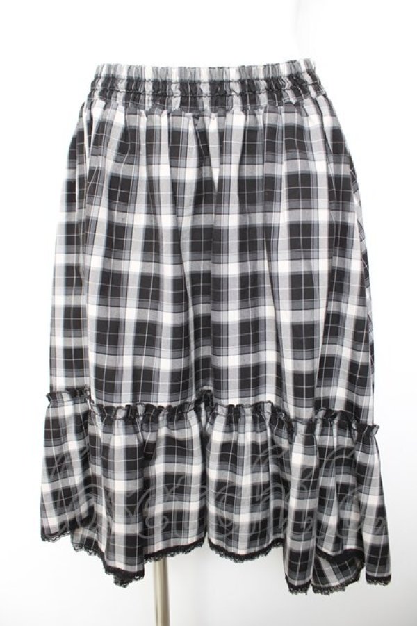 画像1: axes femme / チェック柄デザインスカート M 黒 Y-26-01-28-140-AX-SK-SZ-ZY (1)