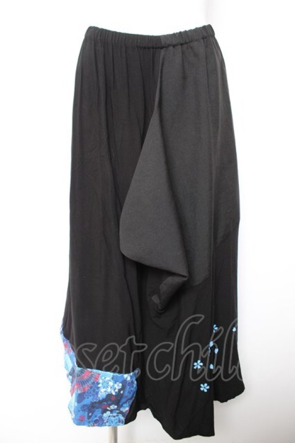 画像1: gouk / 和柄切り替えスカート  黒 Y-26-01-28-144-GO-SK-SZ-ZY (1)