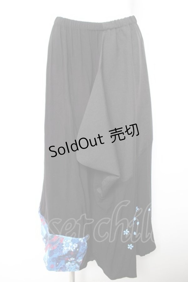 画像1: gouk / 和柄切り替えスカート  黒 Y-26-01-28-144-GO-SK-SZ-ZY (1)