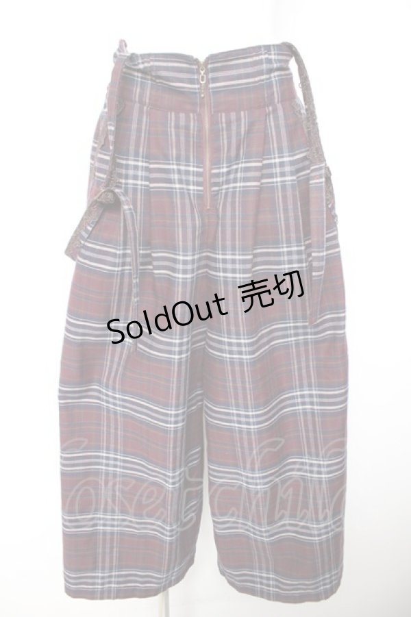 画像1: axes femme / タータンチェック柄サス付パンツ M ワイン Y-26-01-28-146-AX-PA-SZ-ZT142 (1)
