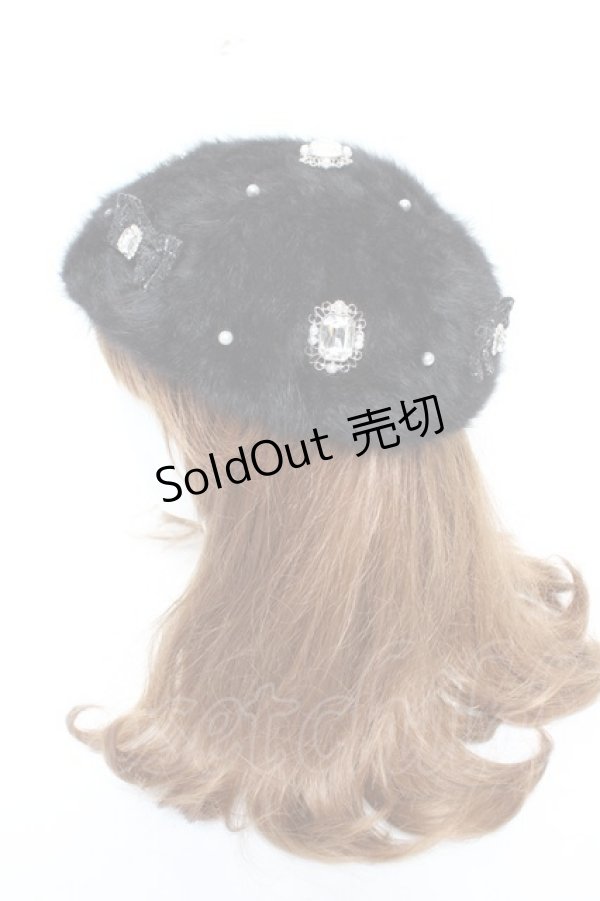 画像2: NOEMIE / シャギーツイードリボンベレー  黒 Y-26-01-28-016-LO-AC-SZ-ZTK033 (2)