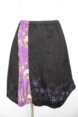 画像: gouk / 和柄切り替えスカート  黒 Y-26-01-28-149-GO-SK-SZ-ZY