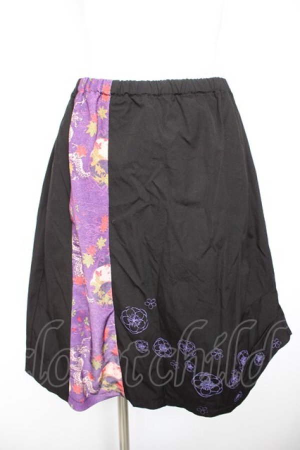 画像1: gouk / 和柄切り替えスカート  黒 Y-26-01-28-149-GO-SK-SZ-ZY (1)