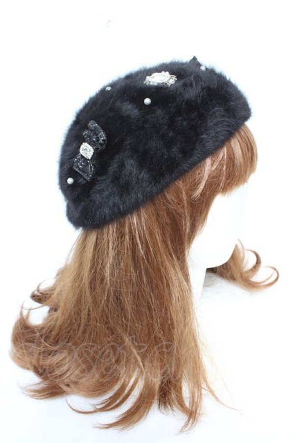 画像4: NOEMIE / シャギーツイードリボンベレー  黒 Y-26-01-28-016-LO-AC-SZ-ZY (4)