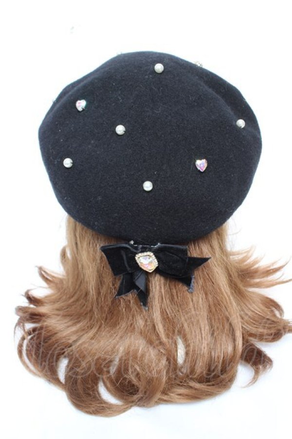 画像1: LIZ LISA / パール付きベレー帽  黒 Y-26-01-28-018-LO-AC-SZ-ZY (1)