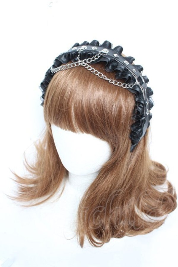 画像1: NOEMIE / フリルスタッズチェーンカチューシャ  黒 Y-26-01-28-021-LO-AC-SZ-ZY (1)