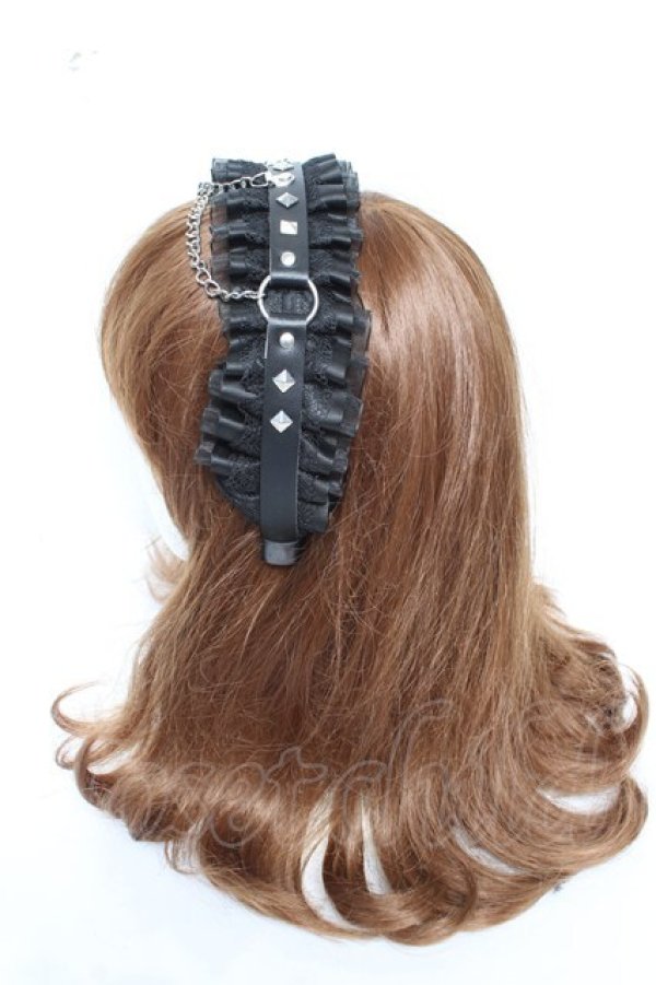 画像2: NOEMIE / フリルスタッズチェーンカチューシャ  黒 Y-26-01-28-021-LO-AC-SZ-ZY (2)