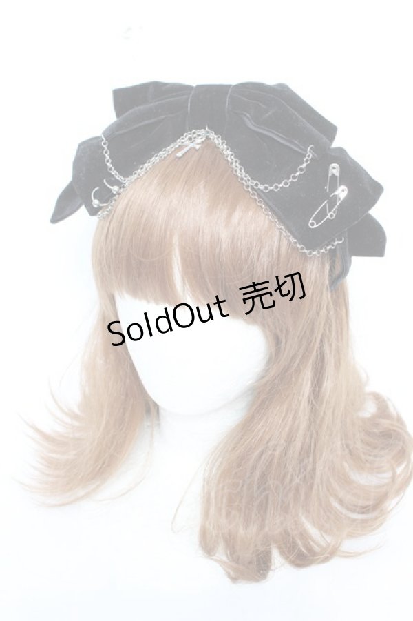 画像1: NOEMIE / ベロアリボンクロスチェーンカチューシャ  黒 Y-26-01-28-022-LO-AC-SZ-ZT0131W (1)