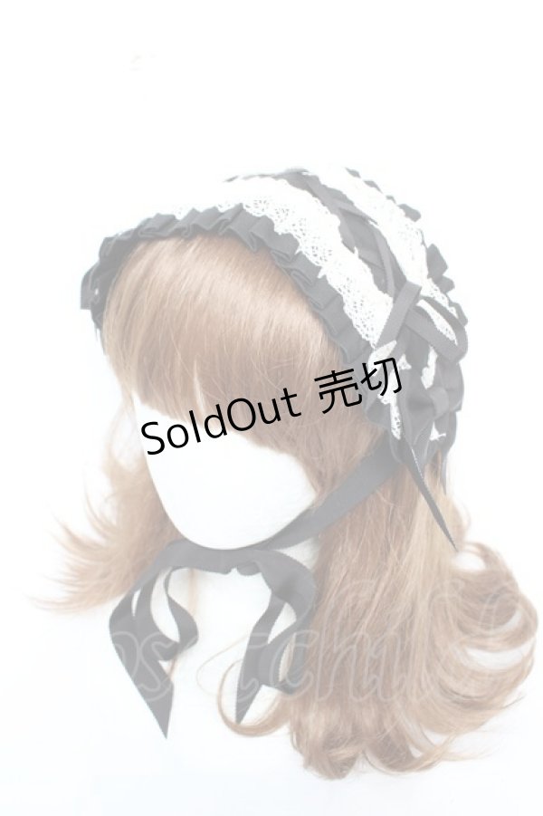 画像1: ALICE and the PIRATES / フランチェスカフリルヘッドドレス  黒×白 Y-26-01-28-024-PA-AC-SZ-ZY (1)