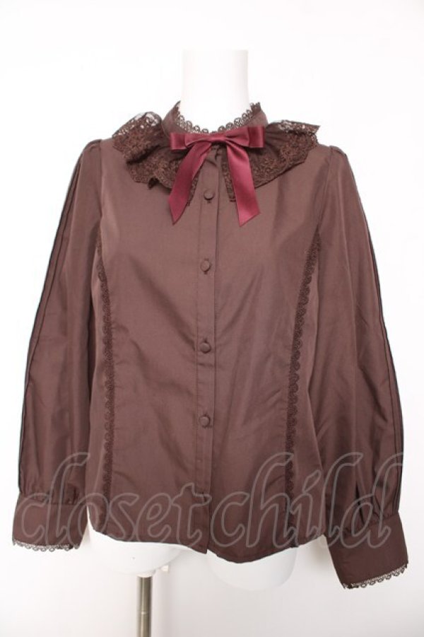 画像1: axes femme kawaii / チュールレース衿ブラウス M 茶 Y-26-01-28-029-AX-BL-SZ-ZY (1)