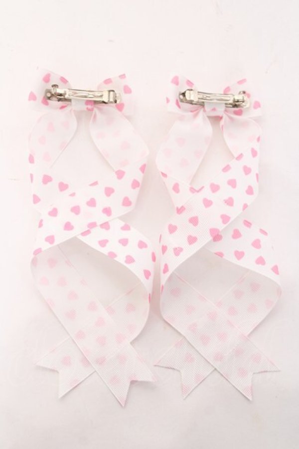 画像2: LOTUS ribbon / ツインテールリボンバレッタ  白×ピンク Y-26-01-31-006-EL-ZA-SZ-ZY (2)